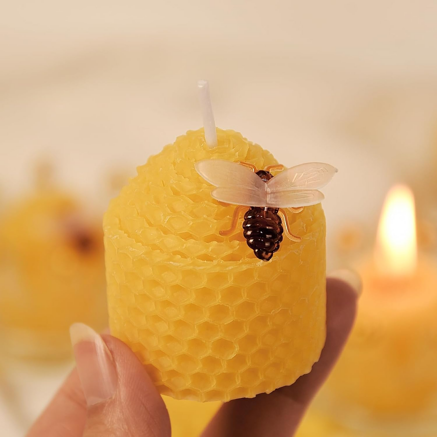 DEYBBY Natural Beeswax Candles Bulk Set, Small Bee Votive Candles with Little Bee Decorations as Gift (Yellow)