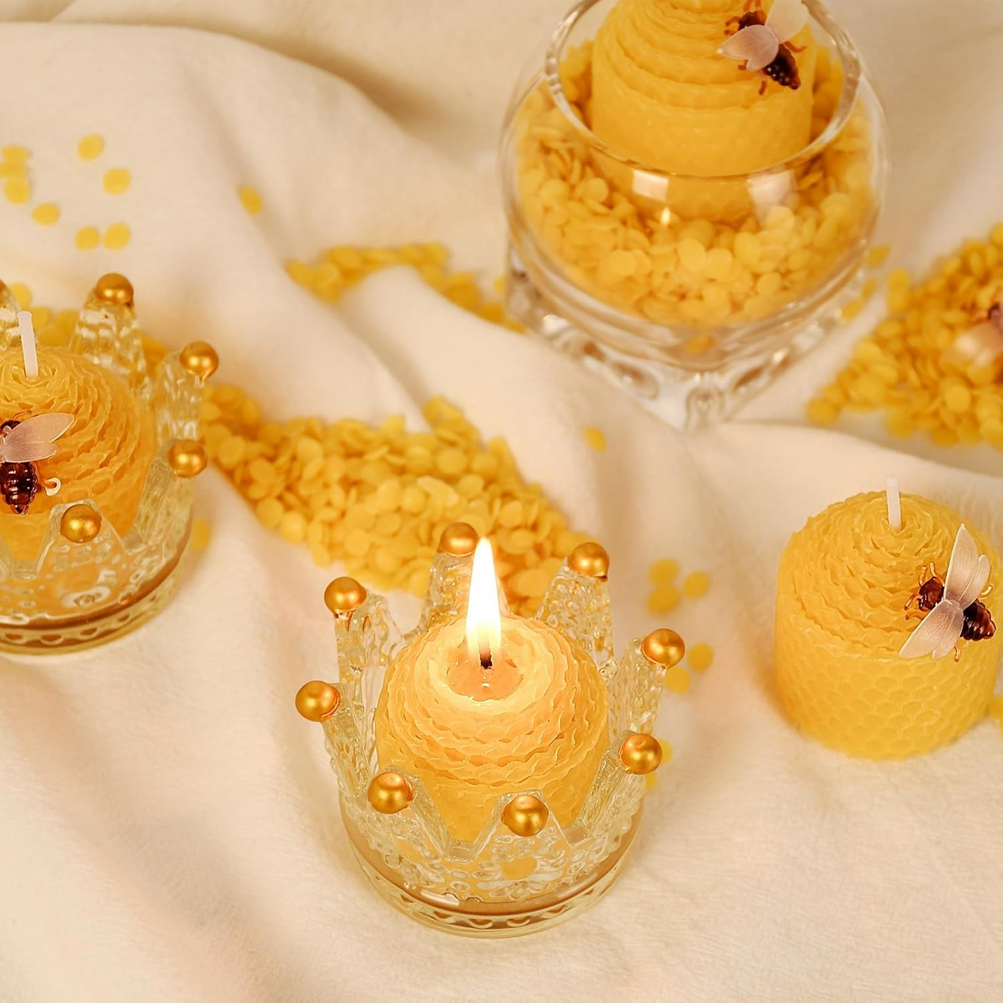 DEYBBY Natural Beeswax Candles Bulk Set, Small Bee Votive Candles with Little Bee Decorations as Gift (Yellow)