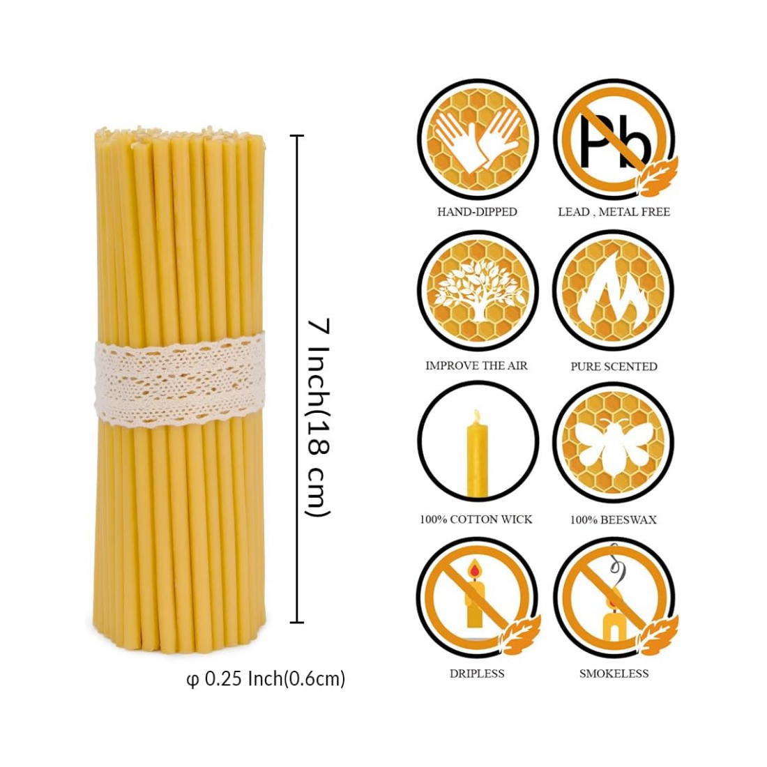 DEYBBY Beeswax Birthday Candles – 7.3'' 40 Pack Thin Beeswax Taper Candles - Dripless and Smokeless Candles for Home, Dinner, Cake, Prayer, Church, Hanukkah, Christmas