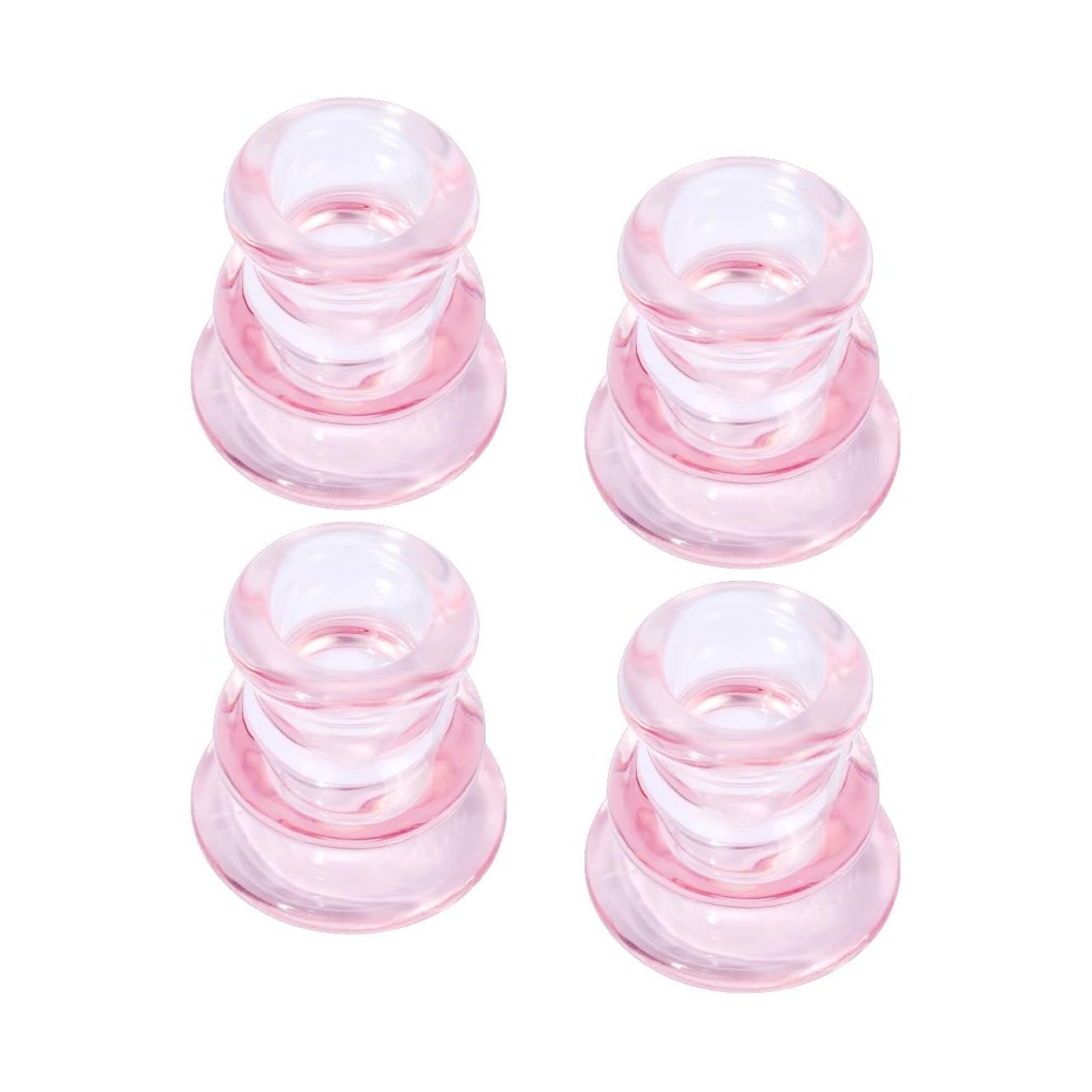 Pink Glass Candlestick Holders, Set of 4 Taper Candle Holders for Wedding, Decoration and Dinning