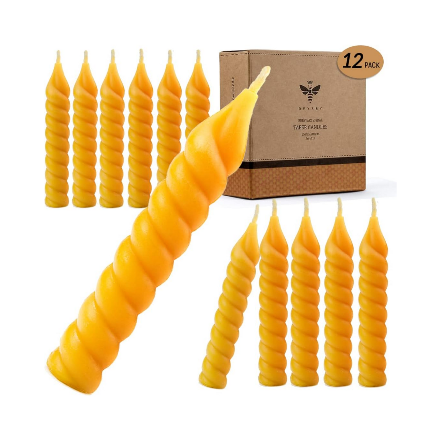 Natural Spiral Beeswax Candles Set, Dripless and Smokless