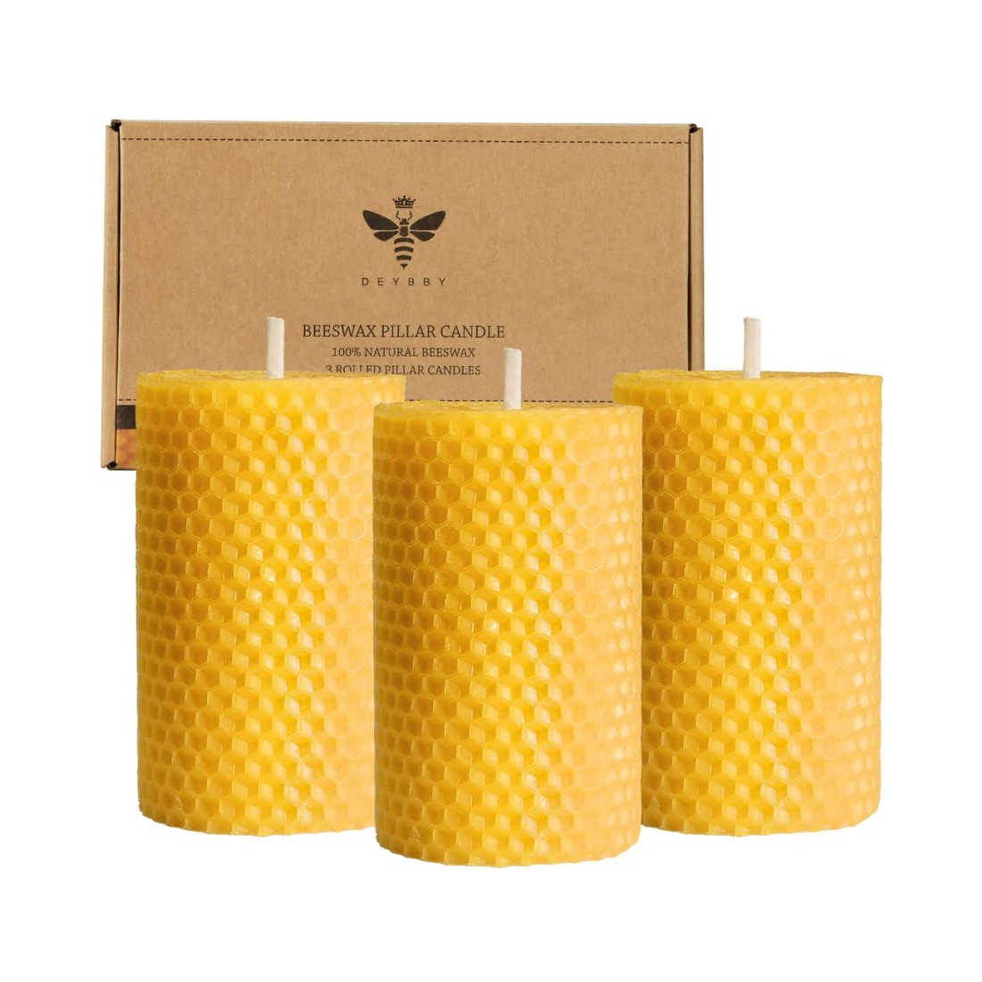 Beeswax Pillar Candles Set - Handmade Pure Beeswax Rolled Candles