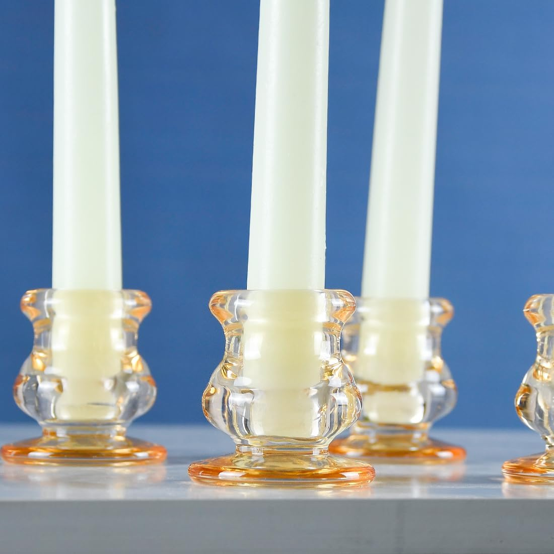 Amber Glass Candlestick Holders, Set of 4 Taper Candle Holders for Wedding, Decoration and Dinning