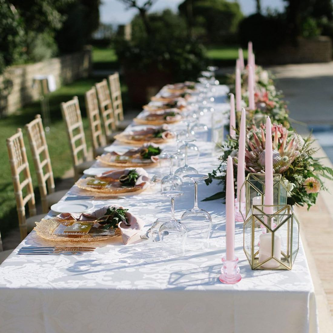 Pink Glass Candlestick Holders, Set of 4 Taper Candle Holders for Wedding, Decoration and Dinning