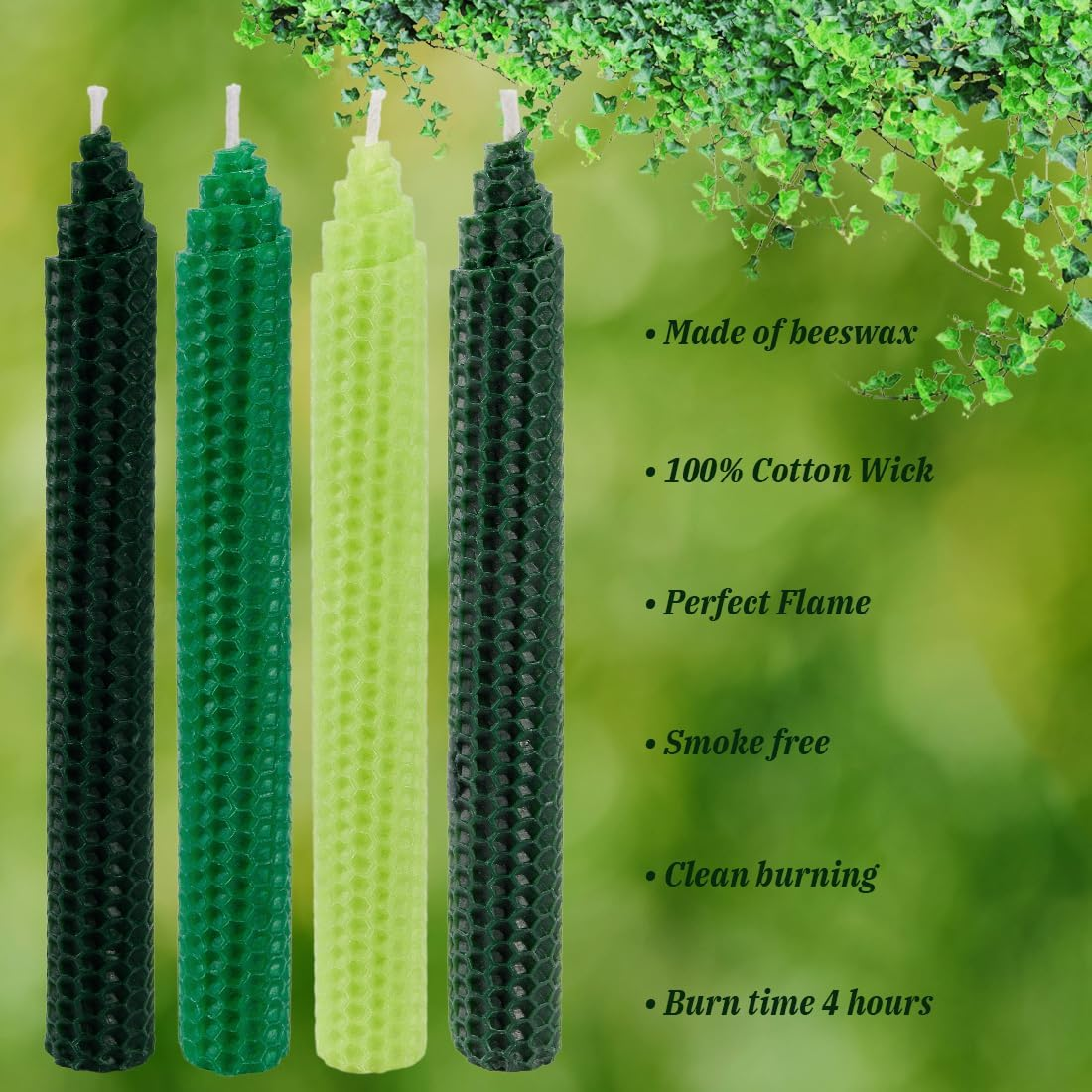 8" Hand-Rolled Beeswax Taper Candles 4 Pack