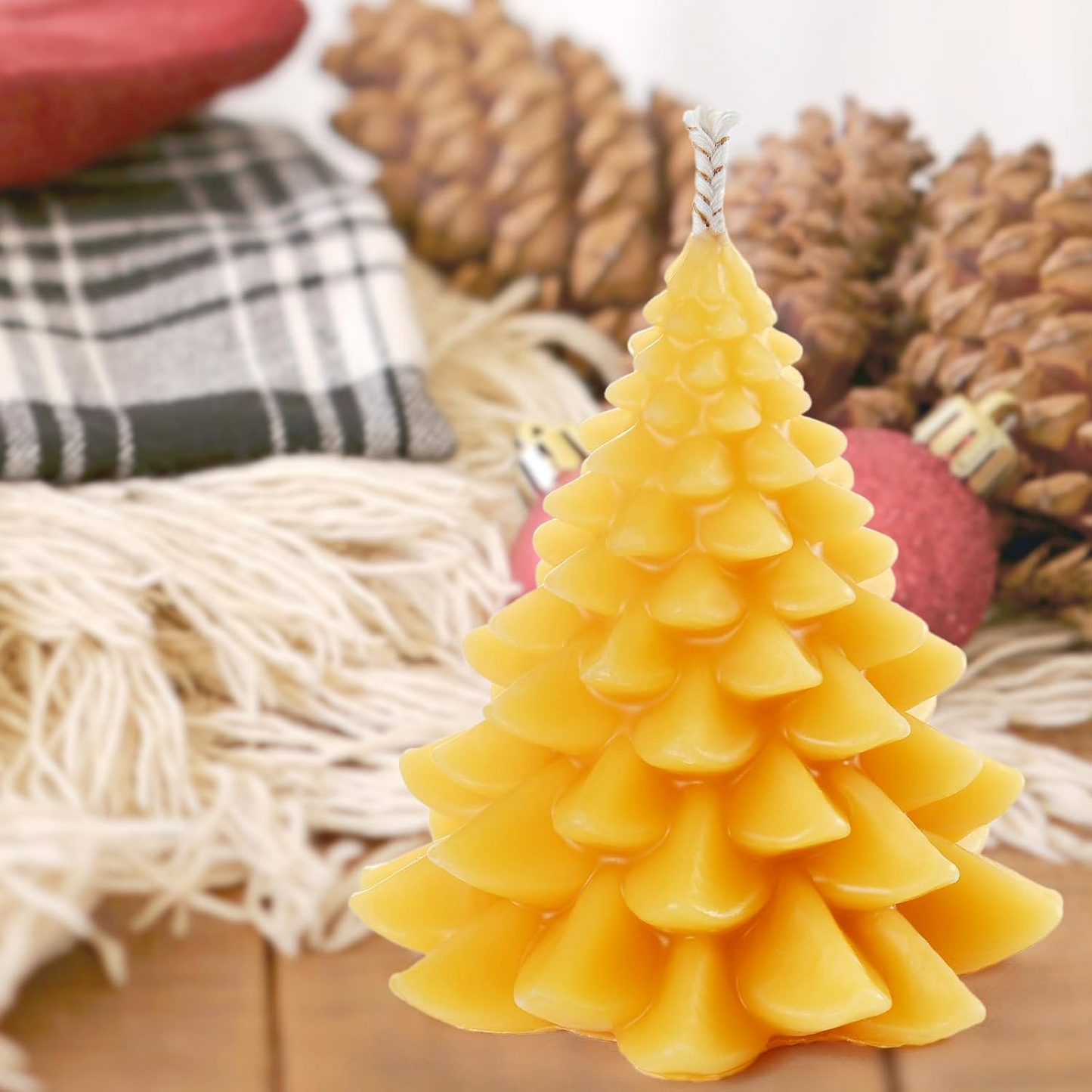 DEYBBY Christmas Tree Beeswax Candles, Xmas Tree Shaped Handmade Candles Set of 2 for Home Decor Party Bedroom Room Table Decorations(Small Pine)