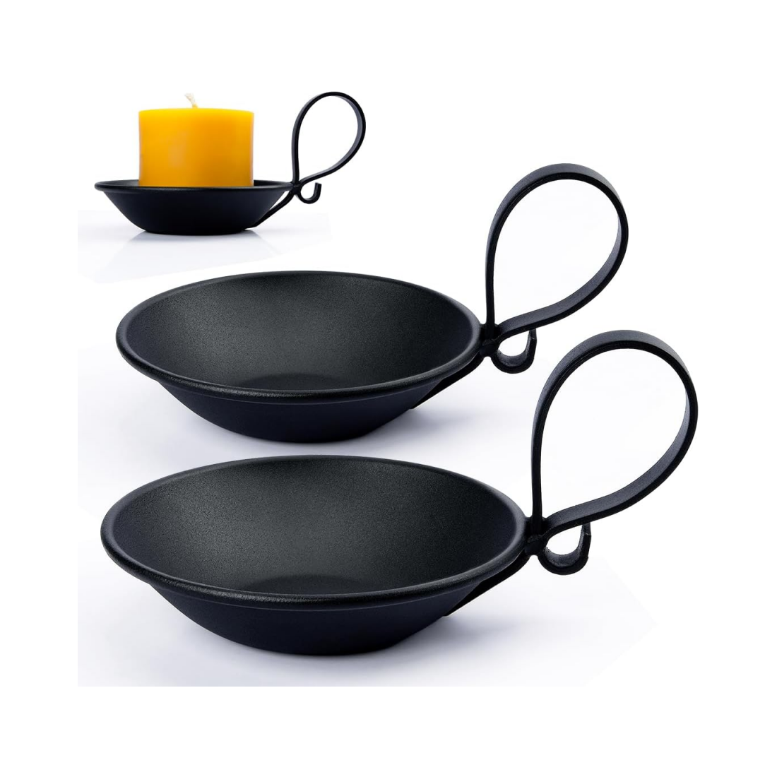 Matte Black Iron Pillar Candle Holders, with Handle, Simple Industrial Style ,Table Centerpiece Decoration