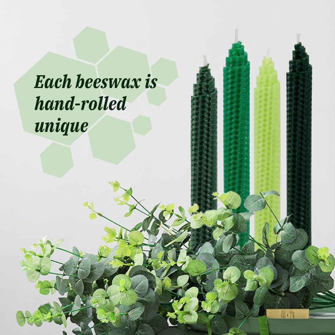 8" Hand-Rolled Beeswax Taper Candles 4 Pack