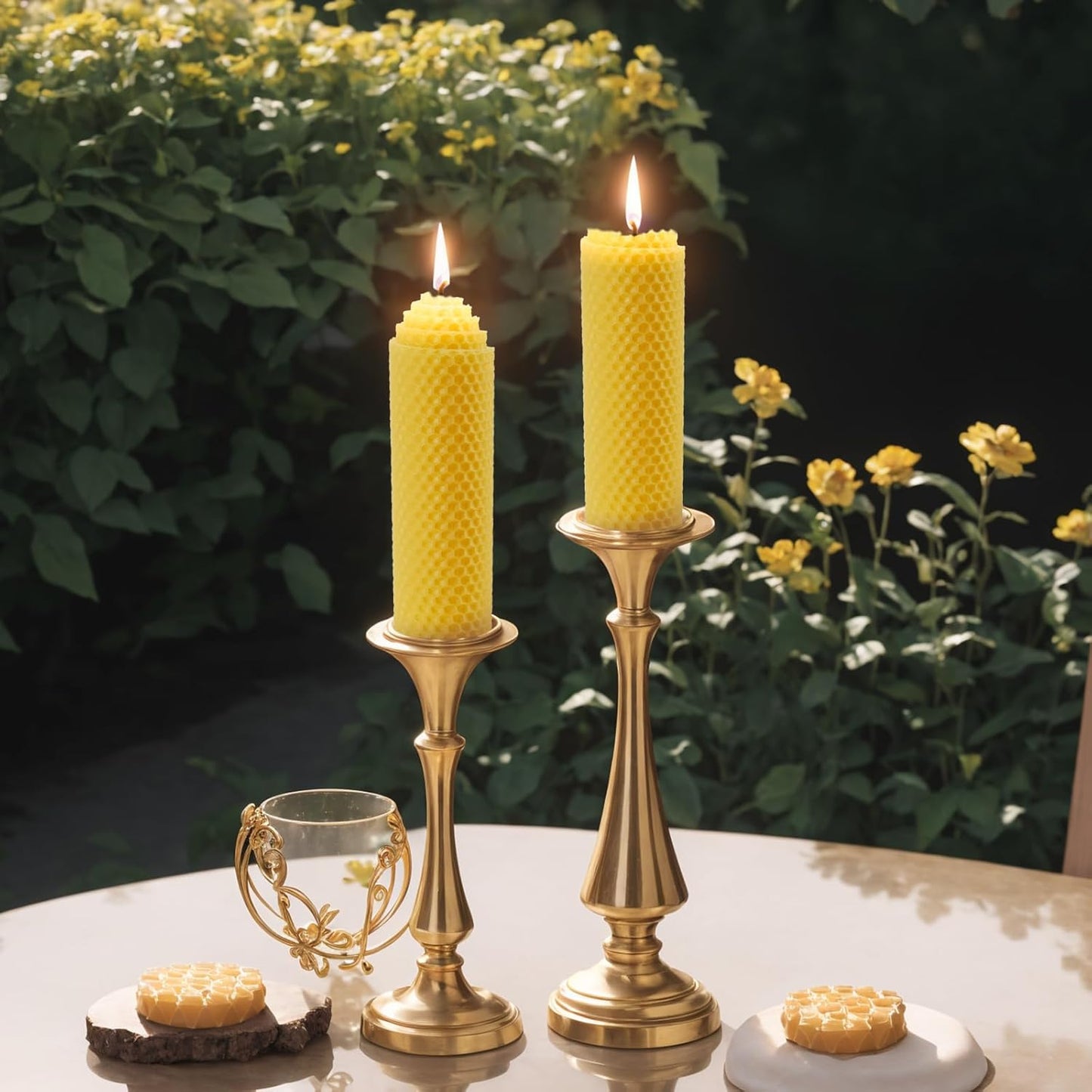 Beeswax Pillar Candles Set of 4 - Handmade Pure Beeswax Rolled Candles for Gift & Home Decor (1.5×6 in)