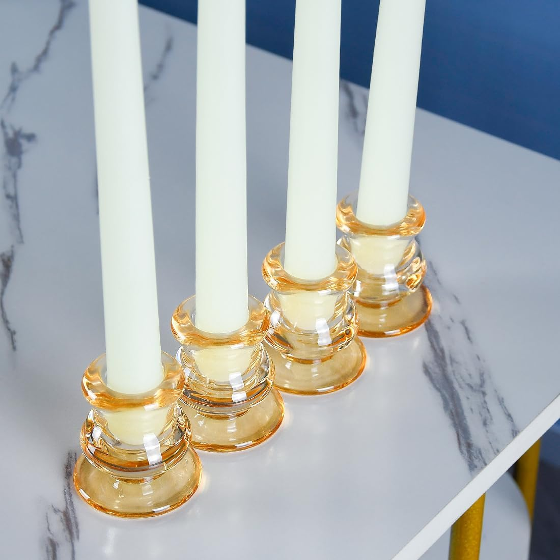 Amber Glass Candlestick Holders, Set of 4 Taper Candle Holders for Wedding, Decoration and Dinning
