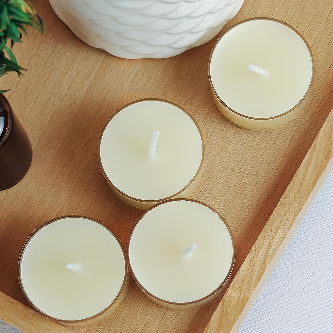 Natural White Beeswax Tealights, DEYBBY Handmade Beeswax Candles Set