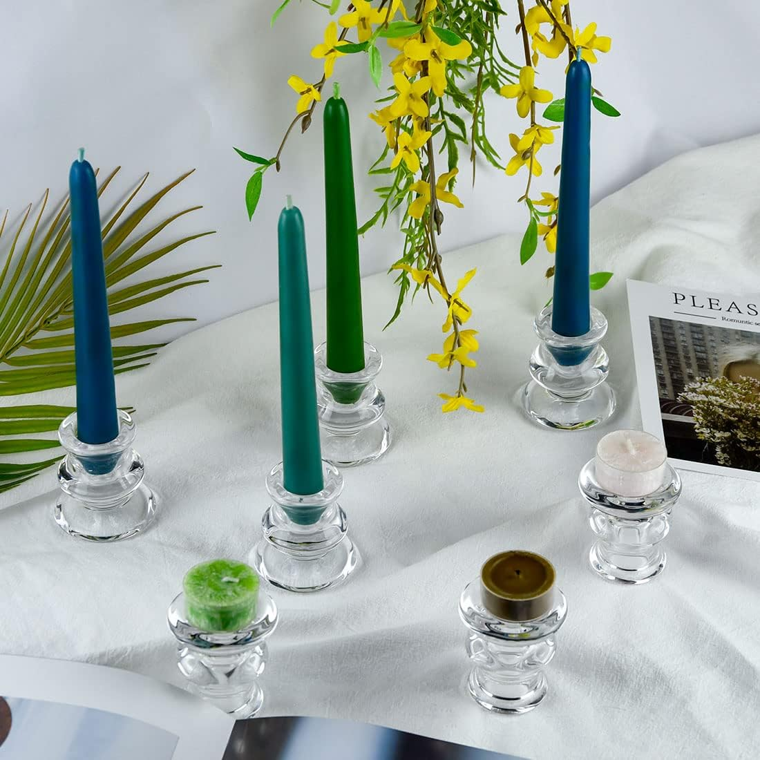 Clear Glass Candlestick Holders, Set of 2/4/6 Taper Candle Holders for Wedding, Decoration and Dinning