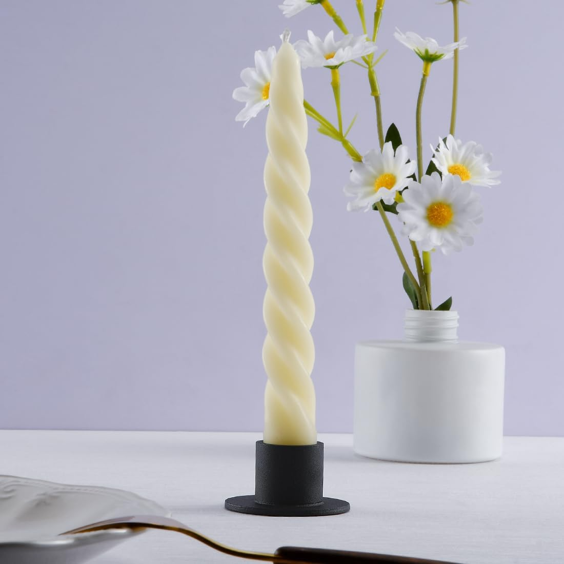 DEYBBY Black Metal Taper Candle Holders Set
