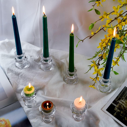 Clear Glass Candlestick Holders, Set of 2/4/6 Taper Candle Holders for Wedding, Decoration and Dinning