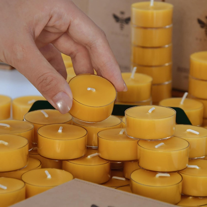 Natural Beeswax Tea Candles, DEYBBY Handmade Beeswax Candles in Clear Cup