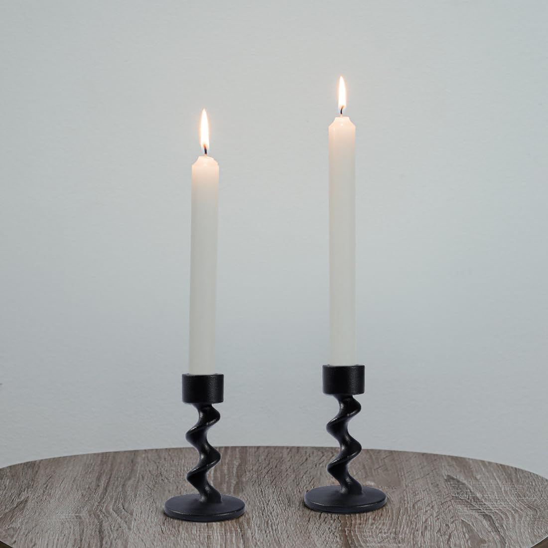 Matte Black Spiral Iron Taper Candlestick Holders