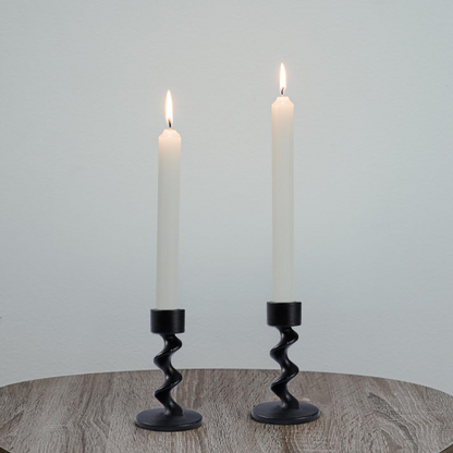 Matte Black Spiral Iron Taper Candlestick Holders