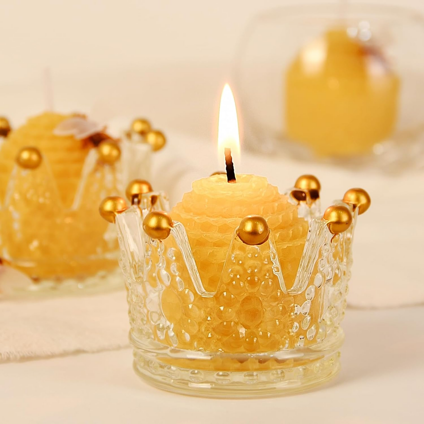 DEYBBY Natural Beeswax Candles Bulk Set, Small Bee Votive Candles with Little Bee Decorations as Gift (Yellow)
