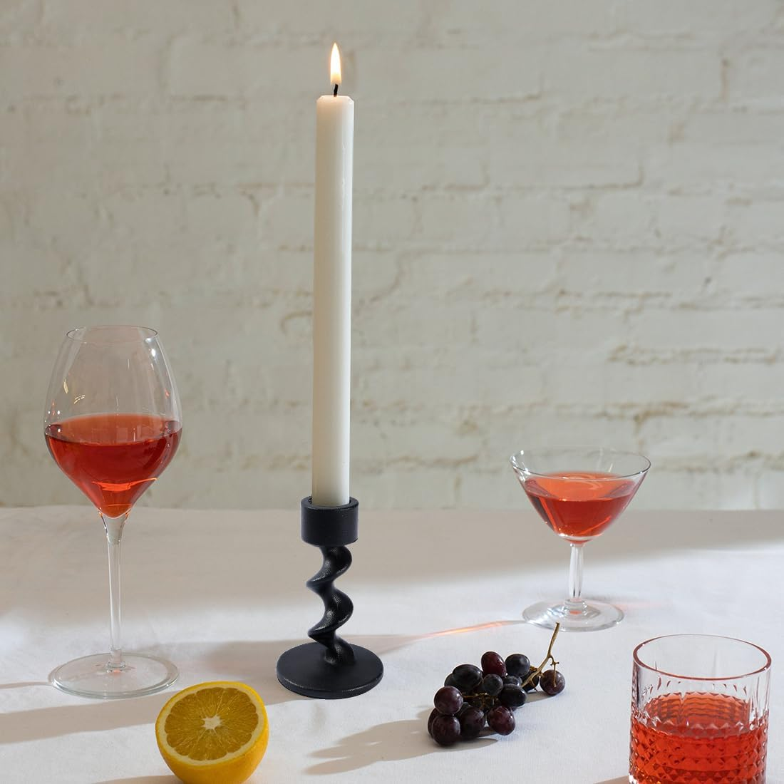 Matte Black Spiral Iron Taper Candlestick Holders