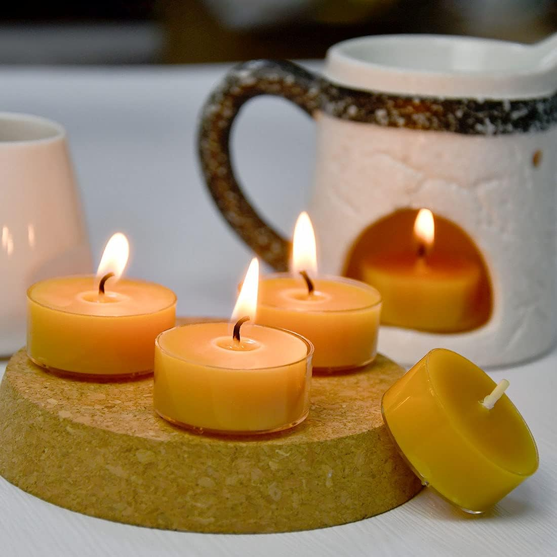 Natural Beeswax Tea Candles, DEYBBY Handmade Beeswax Candles in Clear Cup