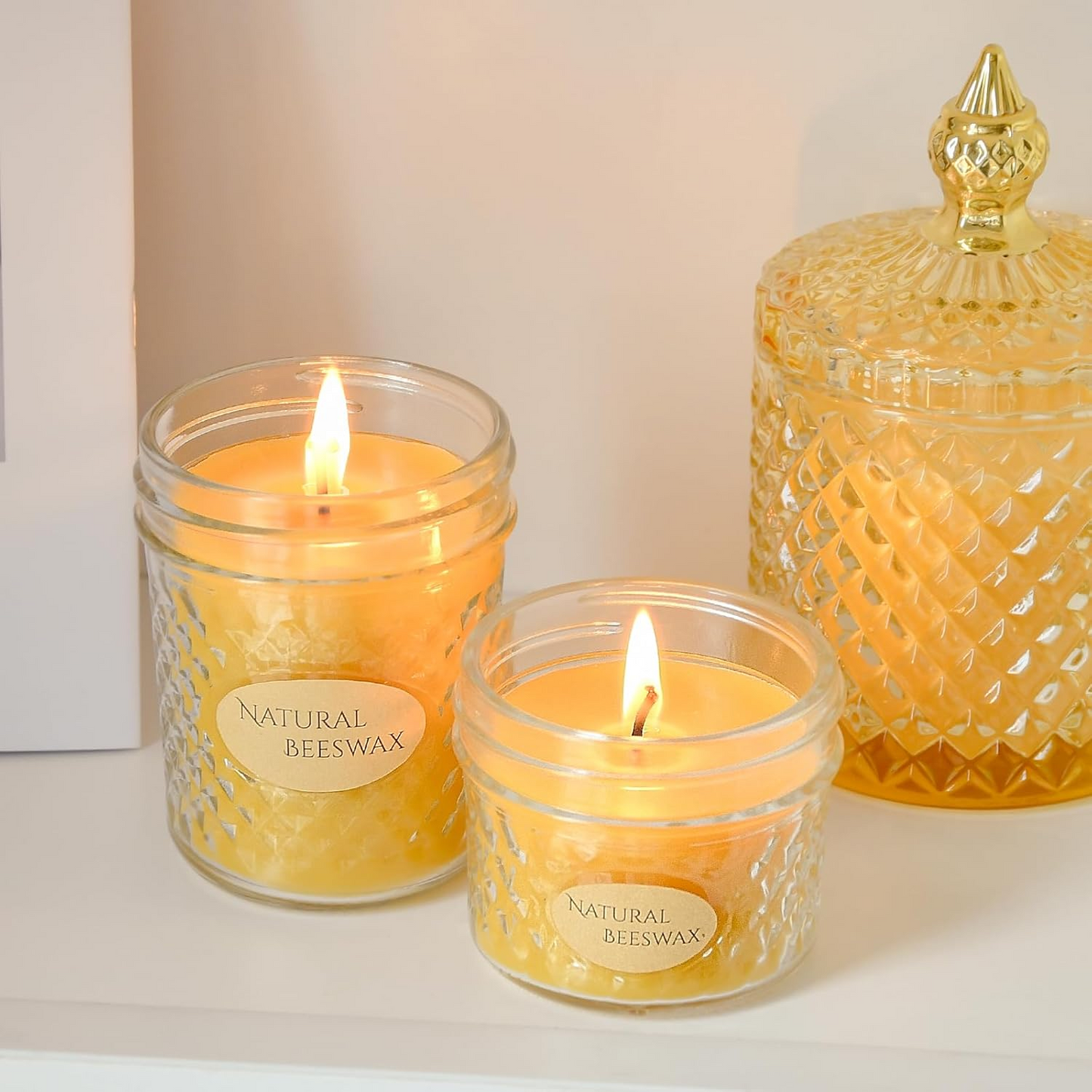 DEYBBY Beeswax Jar Candles Set, Beeswax Candles Gift, Handpour BeesWax Candle