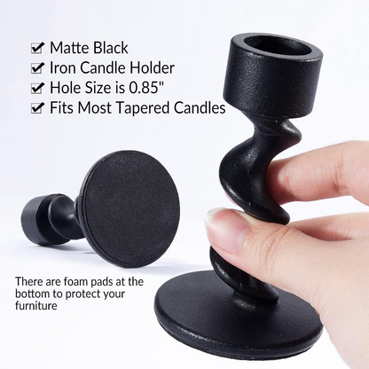 Matte Black Spiral Iron Taper Candlestick Holders