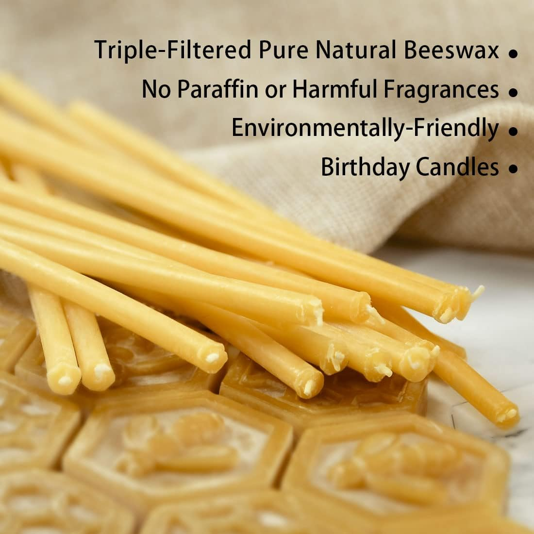 DEYBBY Beeswax Birthday Candles, Dripless and Smokeless, Eco Taper Candles for Home, Dinner, Cake, Prayer, Church, Hanukkah, Christmas