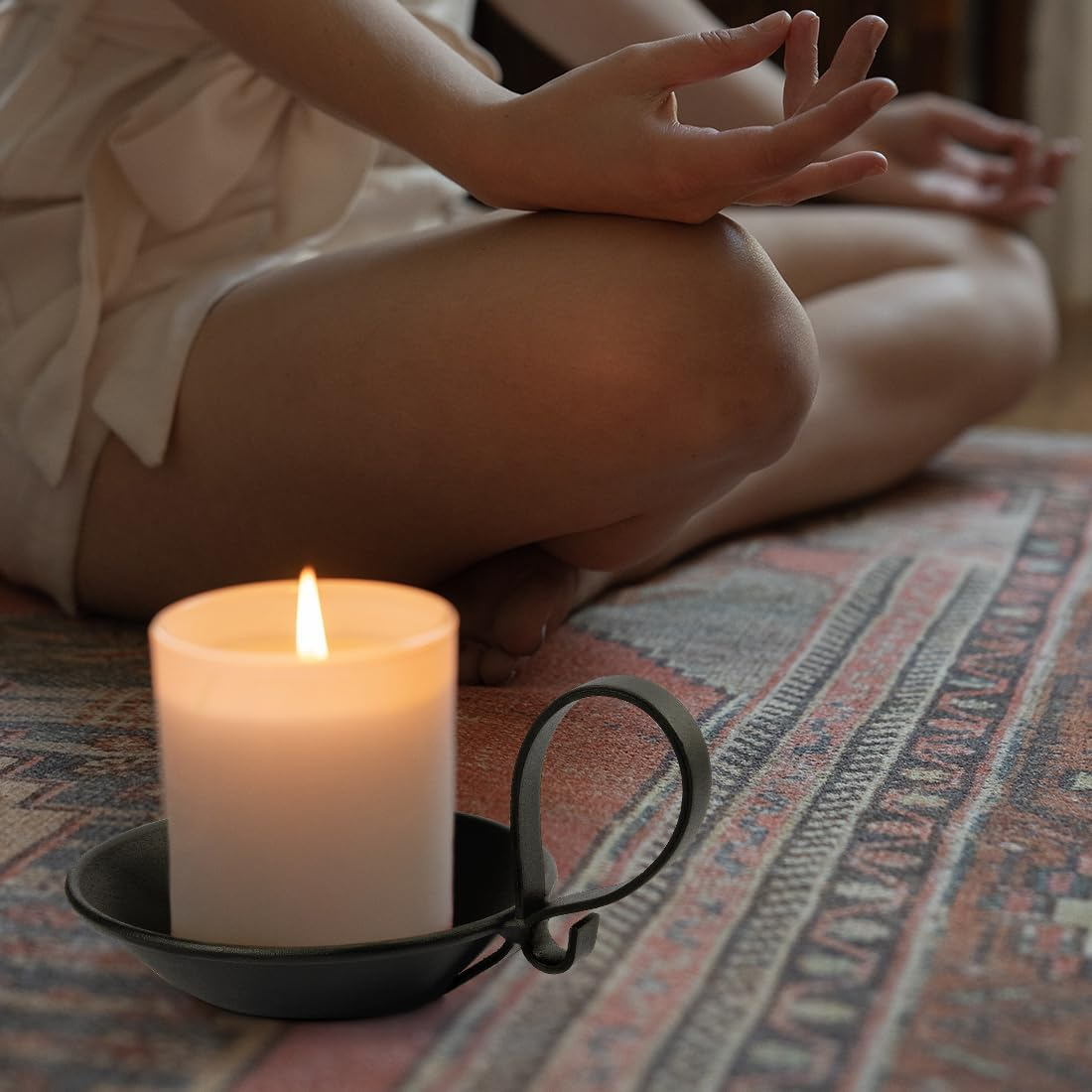 Matte Black Iron Pillar Candle Holders, with Handle, Simple Industrial Style ，Table Centerpiece Decoration