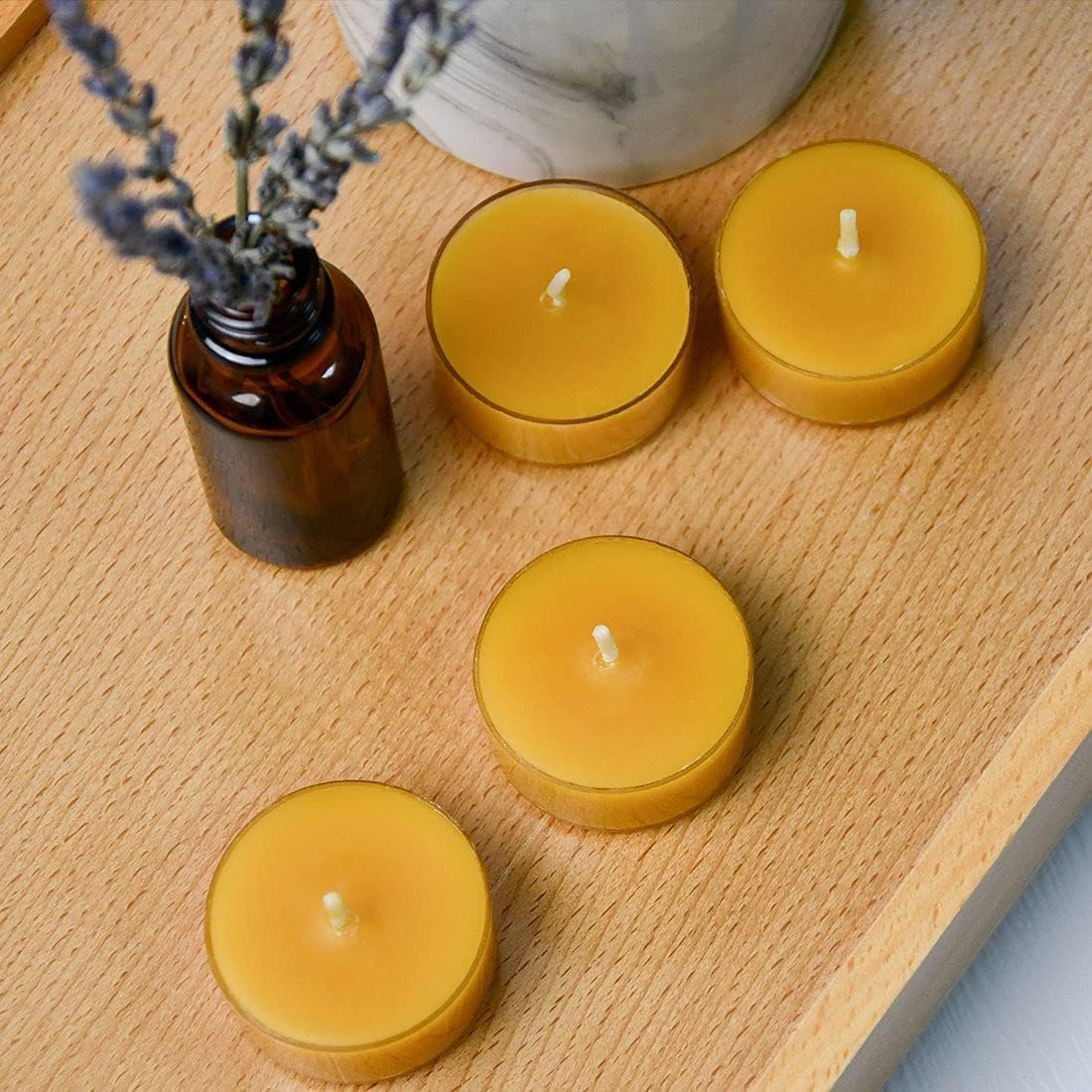 Natural Beeswax Tea Candles, DEYBBY Handmade Beeswax Candles in Clear Cup