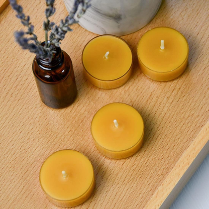 Natural Beeswax Tea Candles, DEYBBY Handmade Beeswax Candles in Clear Cup