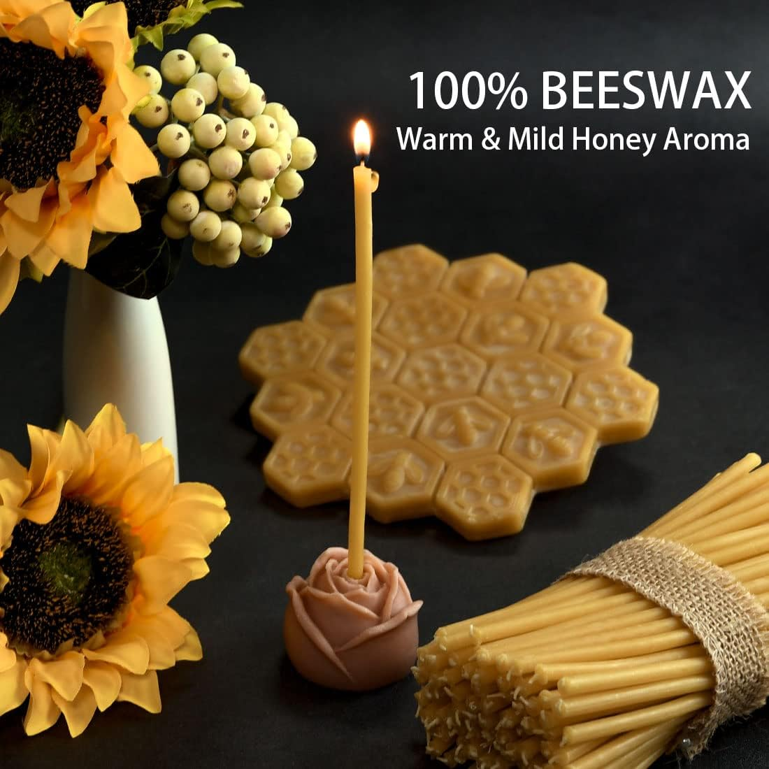 DEYBBY Beeswax Birthday Candles, Dripless and Smokeless, Eco Taper Candles for Home, Dinner, Cake, Prayer, Church, Hanukkah, Christmas