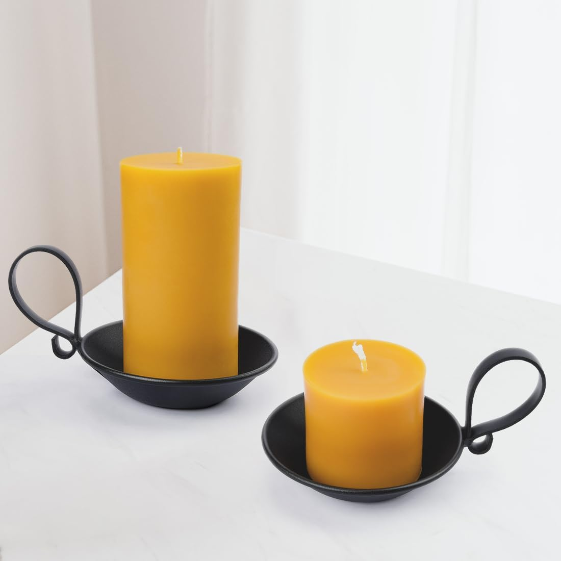 Matte Black Iron Pillar Candle Holders, with Handle, Simple Industrial Style ，Table Centerpiece Decoration