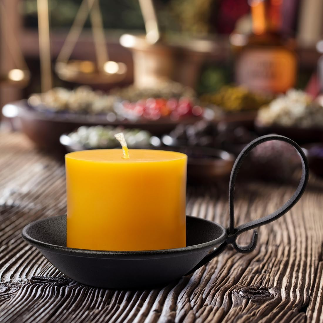 Matte Black Iron Pillar Candle Holders, with Handle, Simple Industrial Style ，Table Centerpiece Decoration