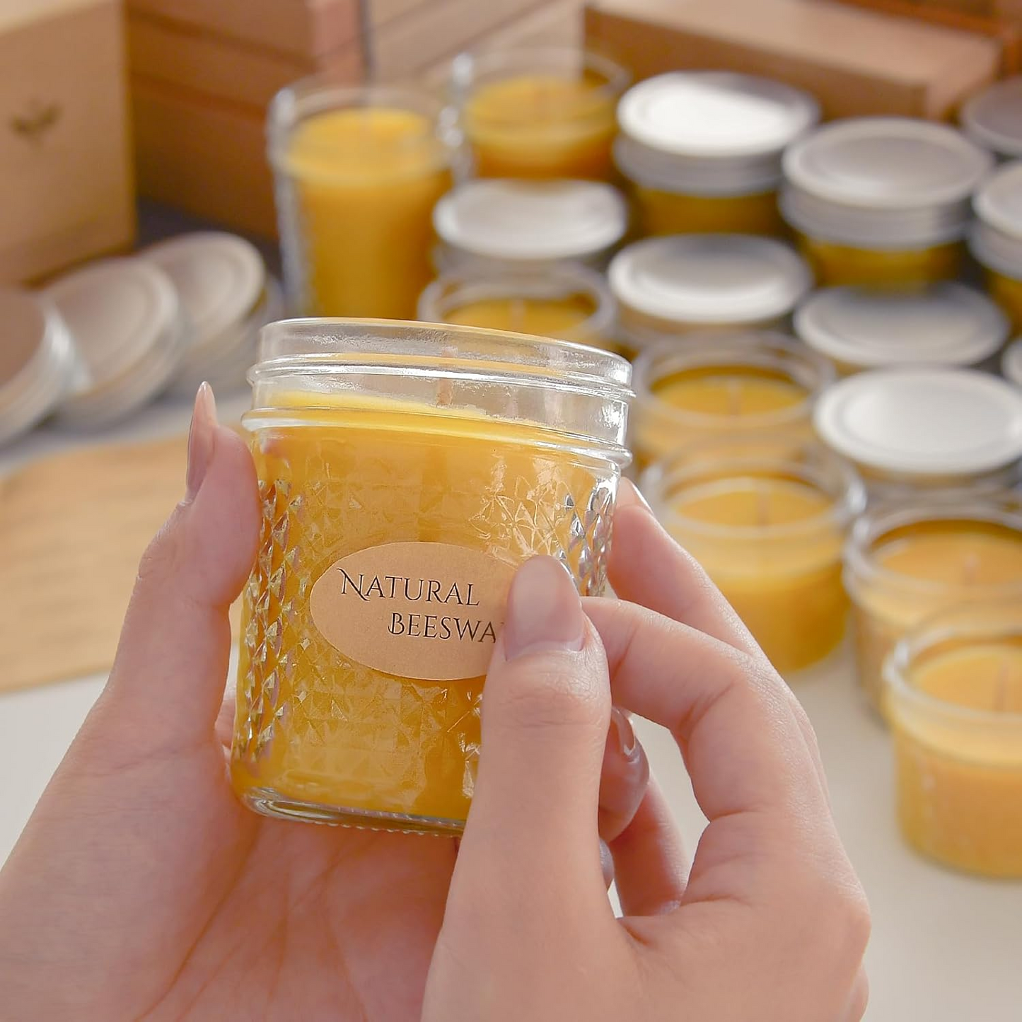 DEYBBY Beeswax Jar Candles Set, Beeswax Candles Gift, Handpour BeesWax Candle