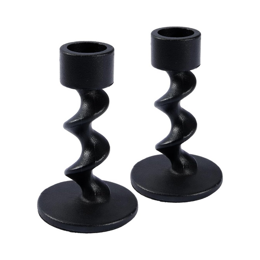 Matte Black Spiral Iron Taper Candlestick Holders