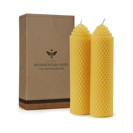Beeswax Pillar Candles Set-Handmade Pure Beeswax Rolled Candles