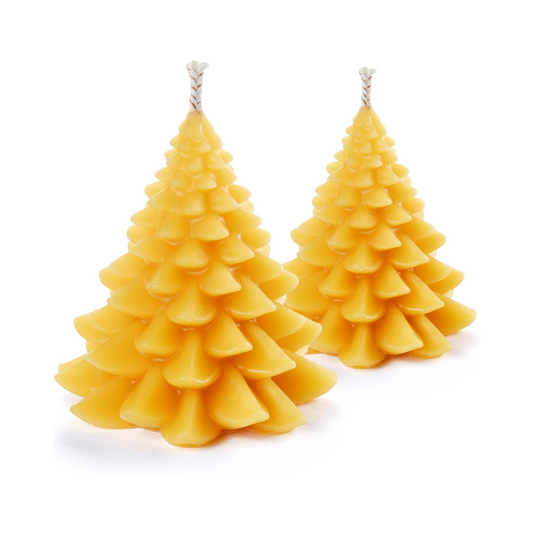 DEYBBY Christmas Tree Beeswax Candles, Xmas Tree Shaped Handmade Candles Set of 2 for Home Decor Party Bedroom Room Table Decorations(Small Pine)