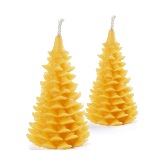 DEYBBY Christmas Tree Beeswax Candles, Xmas Tree Shaped Handmade Candles Set of 2 for Home Decor Party Bedroom Room Table Decorations（Fir）