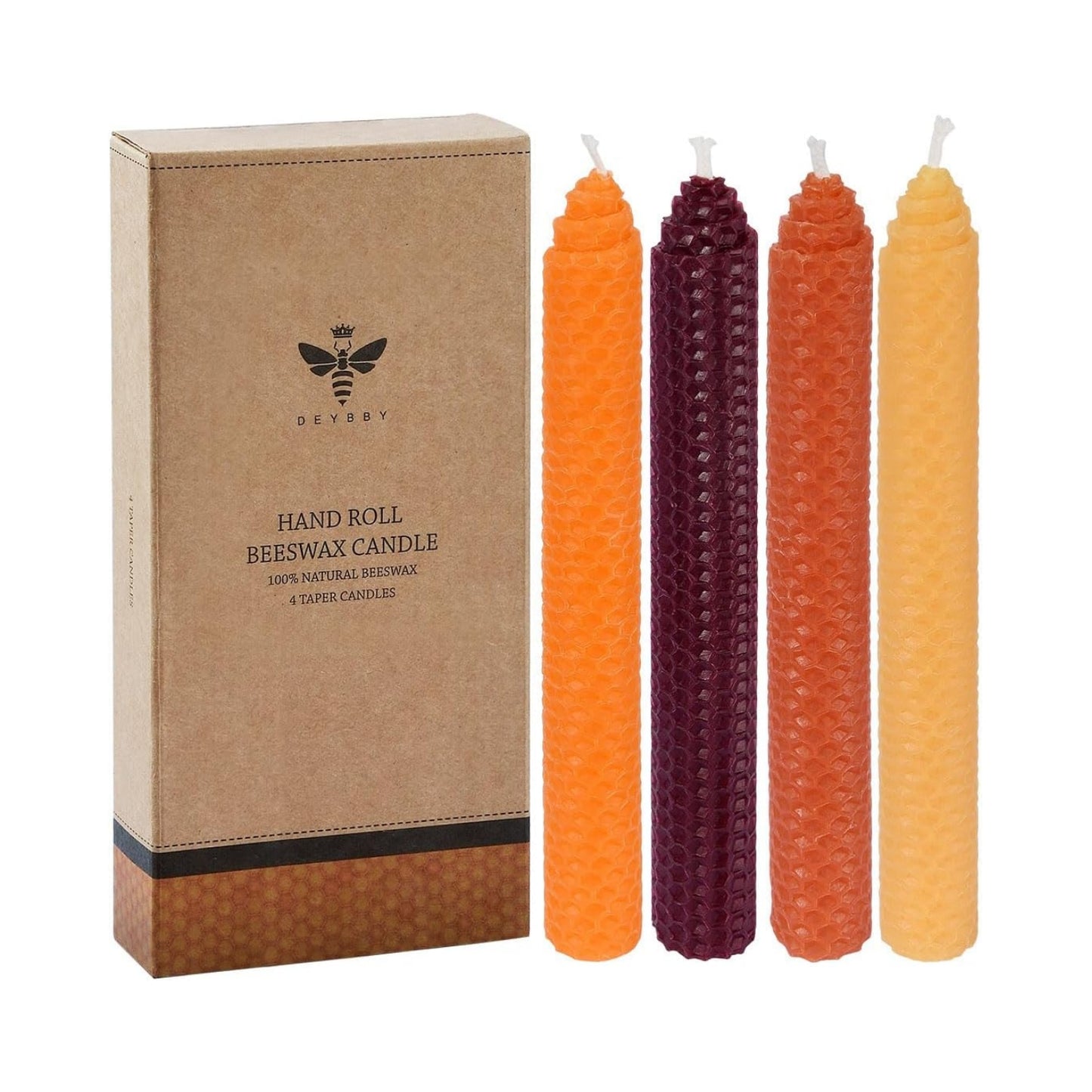 DEYBBY 8" Hand-Rolled Beeswax Taper Candles 4 Pack(Yellow Orange Brown Fall)
