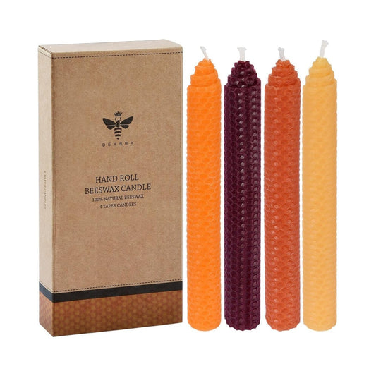 DEYBBY 8" Hand-Rolled Beeswax Taper Candles 4 Pack(Yellow Orange Brown Fall)