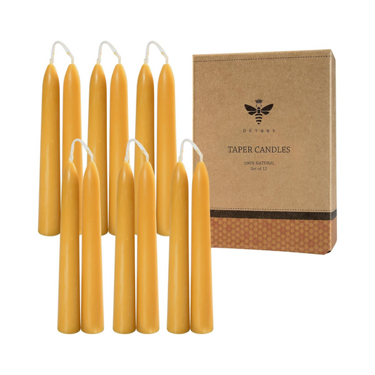 Pure Beeswax Taper Candles Set, Natural