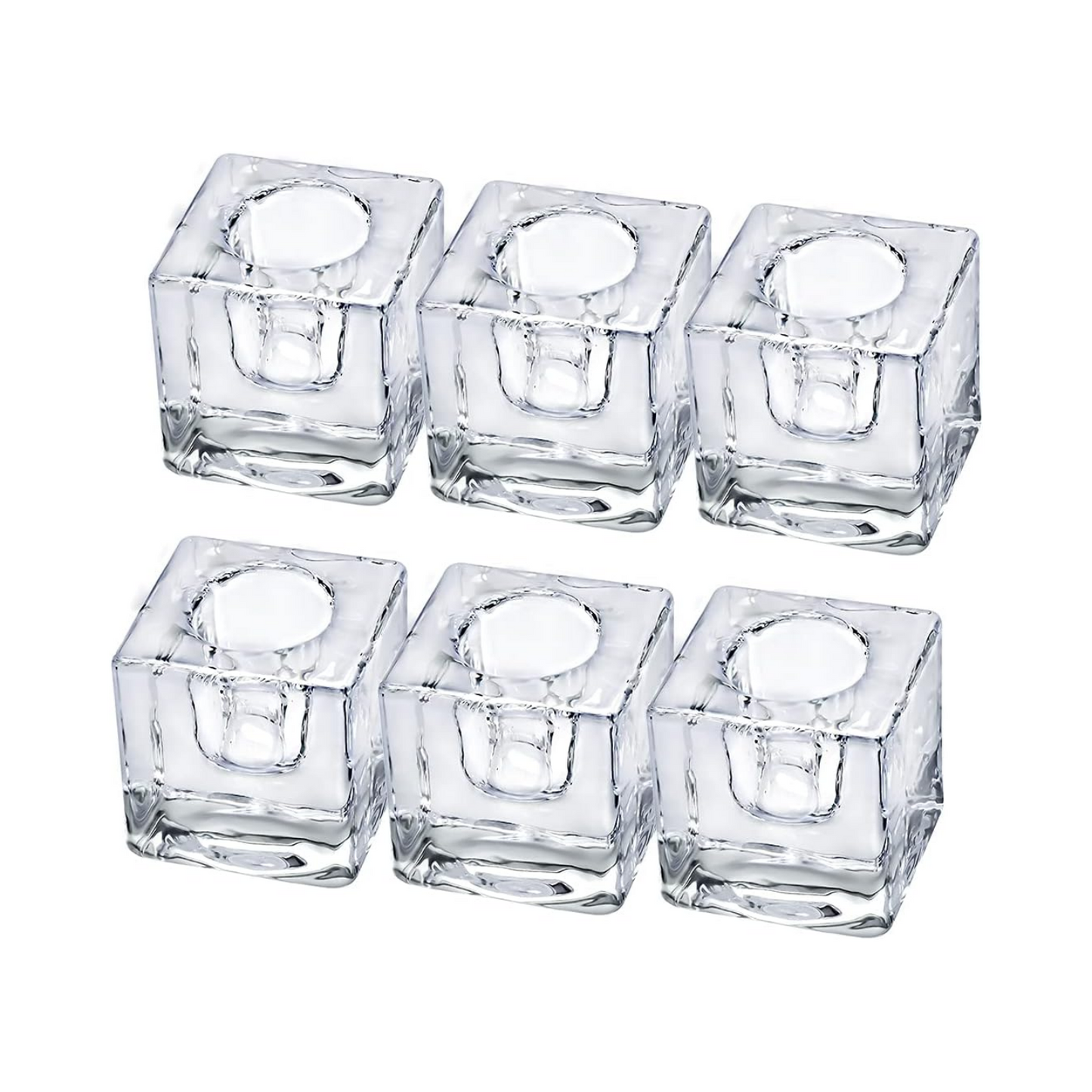 DEYBBY Clear Glass Tealight Holder, 4 Square Tealight Candle Holders, Crystal Tealight Holder