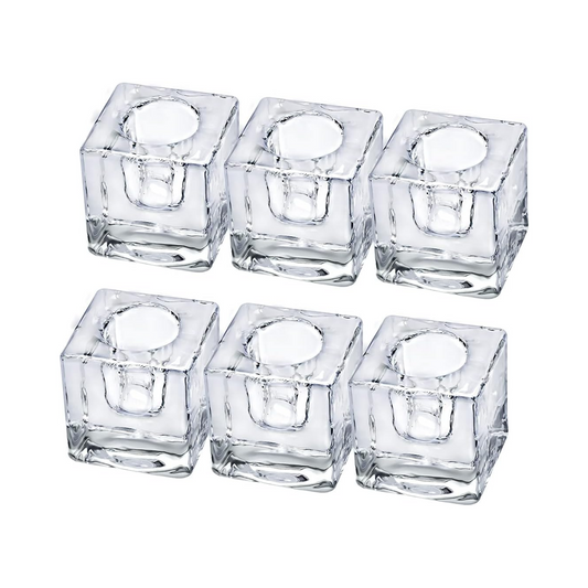 DEYBBY Clear Glass Tealight Holder, 4 Square Tealight Candle Holders, Crystal Tealight Holder