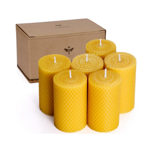 Beeswax Pillar Candles Set of 6, 2×3.3 in Handmade Pure Beeswax Rolled Candles for Gift & Home Decor