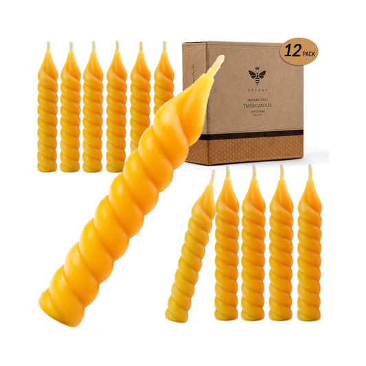 Natural Spiral Beeswax Candles Set, Dripless and Smokless