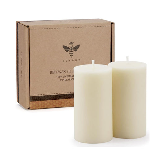 2*4'' Pure Beeswax Pillar Candles Set, Natural