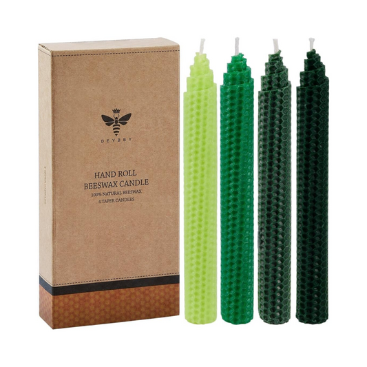 8" Hand-Rolled Beeswax Taper Candles 4 Pack