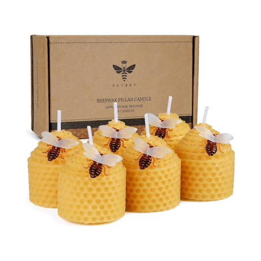 DEYBBY Natural Beeswax Candles Bulk Set, Small Bee Votive Candles with Little Bee Decorations as Gift (Yellow)