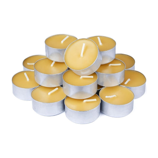Natural Beeswax Tea Candles, DEYBBY 20 Pack Handmade Beeswax Candles in Aluminum Cup