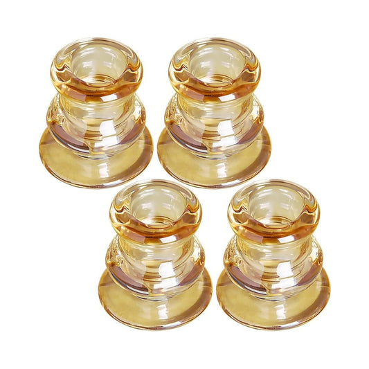 Amber Glass Candlestick Holders, Set of 4 Taper Candle Holders for Wedding, Decoration and Dinning